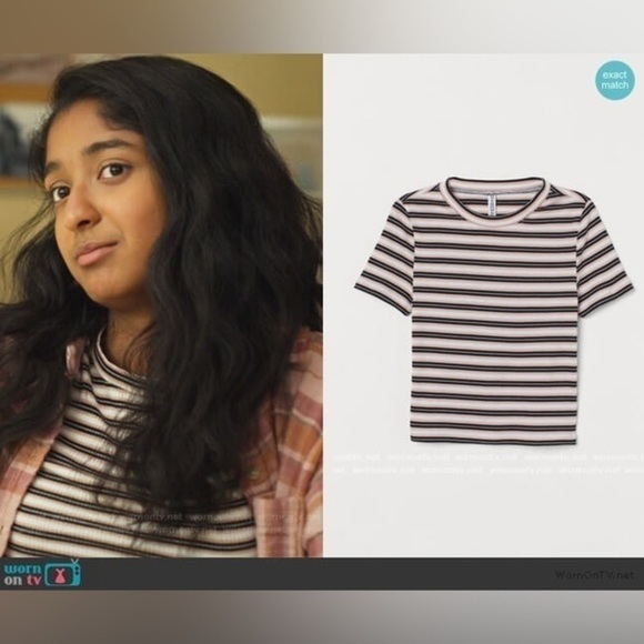 🏷️ 4/$25 H&M Divided Ribbed Pink & Black Stripe Crop Top - Picture 6 of 7